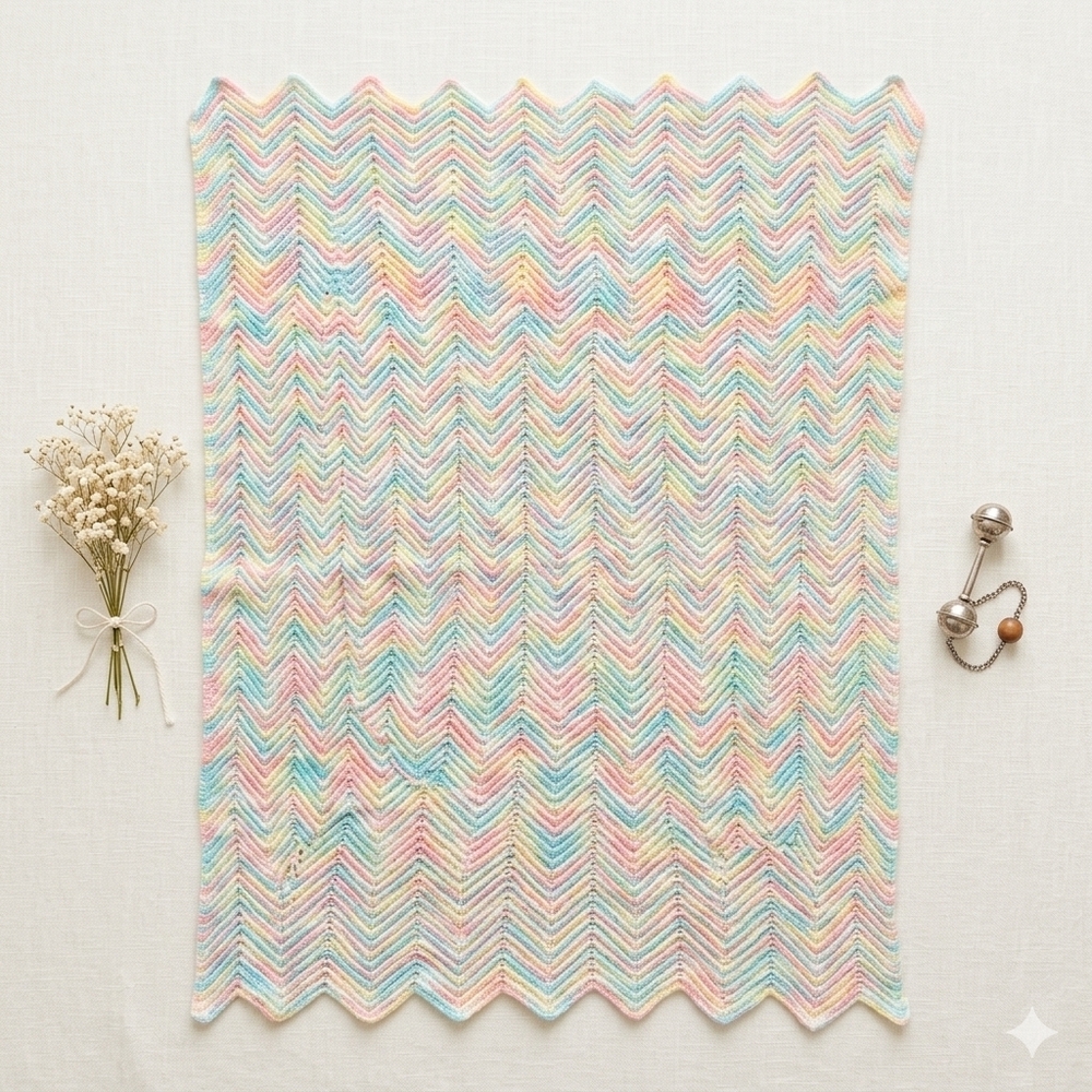 Handmade 91x122cm Boho Baby Blanket Vintage 1970s Woven Crib Throw Retro Nursery